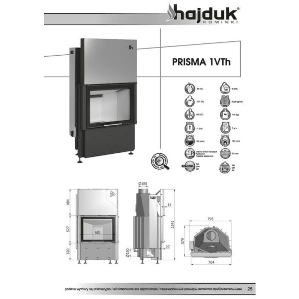 Hajduk Prisma 1VTH 9,5 kW modern zárt égésterű kandallóbetét