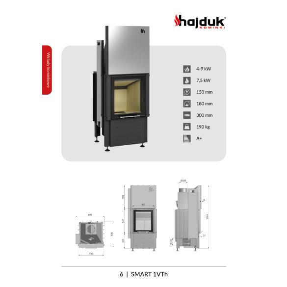 Hajduk Smart 1VTH 7,5 kW modern zárt égésterű kandallóbetét