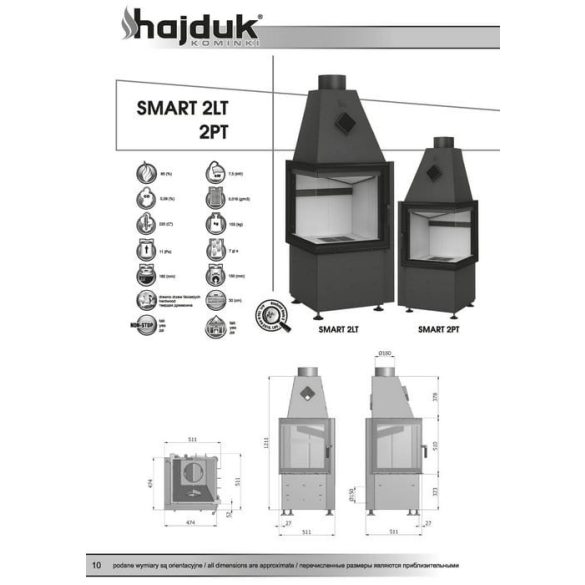 Hajduk Smart 2T bal 7,5 kW modern zárt égésterű sarok kandallóbetét minimal üveggel