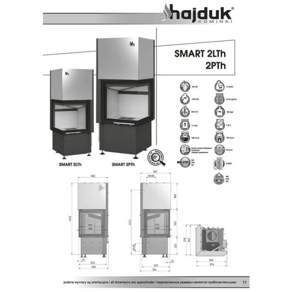 Hajduk Smart 2TH bal 7,5 kW modern zárt égésterű sarok kandallóbetét