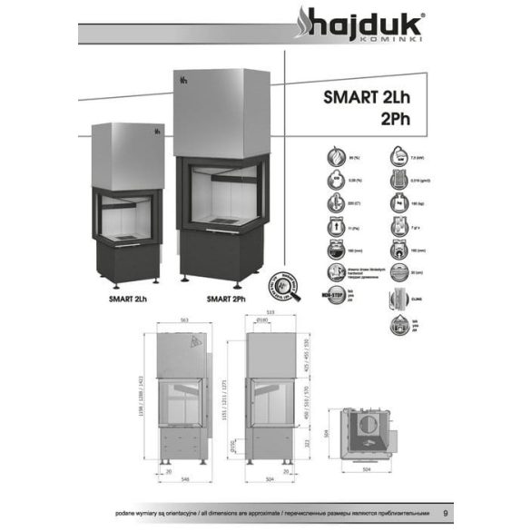 Hajduk Smart 2PH jobb 7,5 kW modern zárt égésterű sarok kandallóbetét