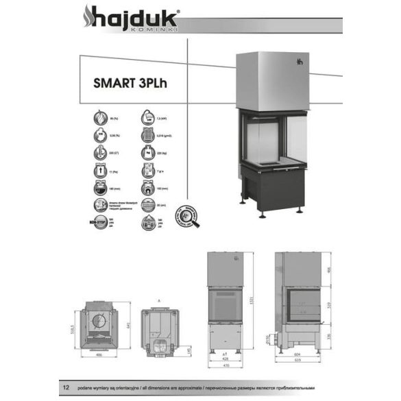 Hajduk Smart 3 PLH 7,5 kW modern zárt égésterű panoráma kandallóbetét