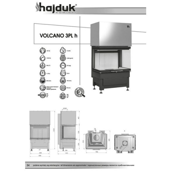 Hajduk Volcano 3 PLH 14 kW zárt égésterű panoráma kandallóbetét