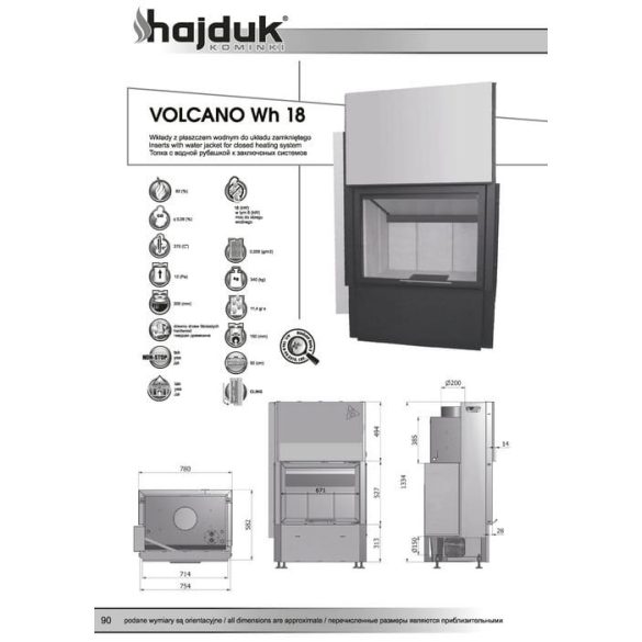 Hajduk Volcano W18H 18 kW vízteres modern zárt égésterű kandallóbetét