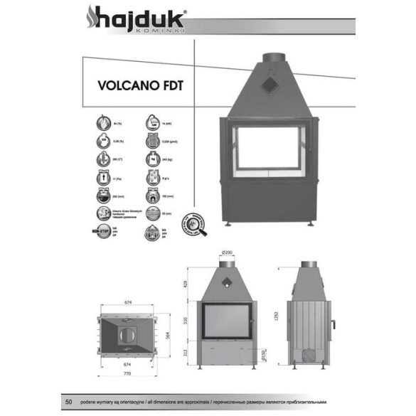 Hajduk Volcano FDT 14 kW zárt égésterű kétoldalas kandallóbetét
