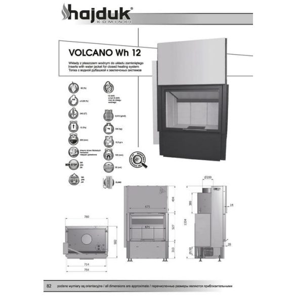 Hajduk Volcano W12H 12 kW vízteres modern zárt égésterű kandallóbetét