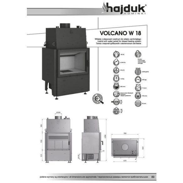 Hajduk Volcano W 18 18 kW vízteres modern zárt égésterű kandallóbetét