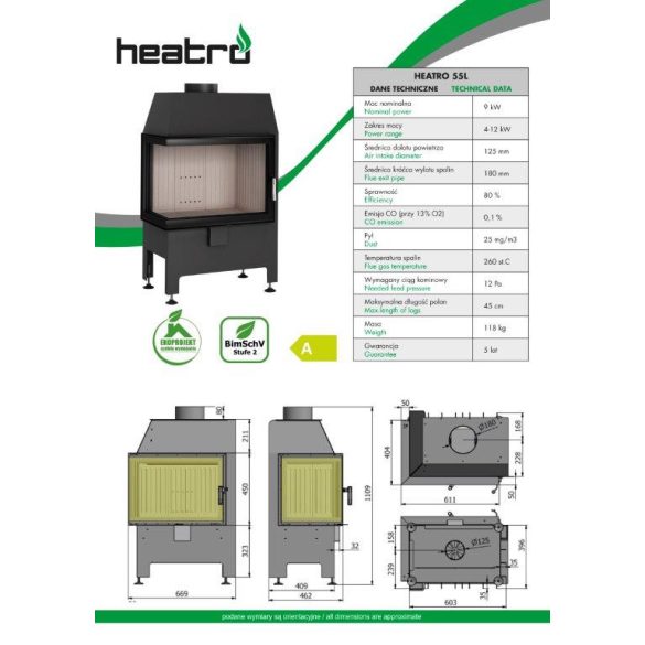 Hajduk Heatro 55P, modern, zárt égésterű jobbos sarok kandallóbetét