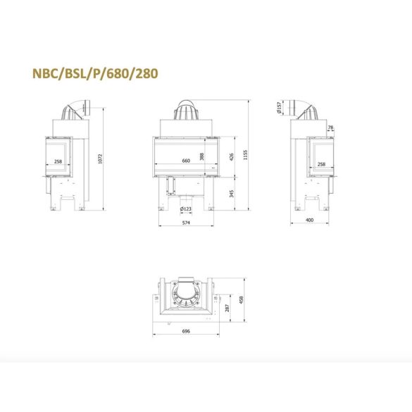 Kratki NBC 680/280 modern panoráma kandallóbetét